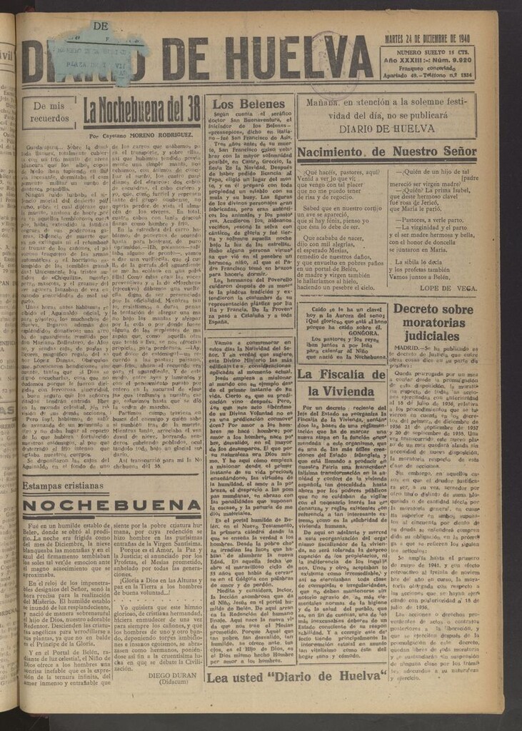 Miniatura de Diario de Huelva : periódico independiente del 24 de diciembre de 1940