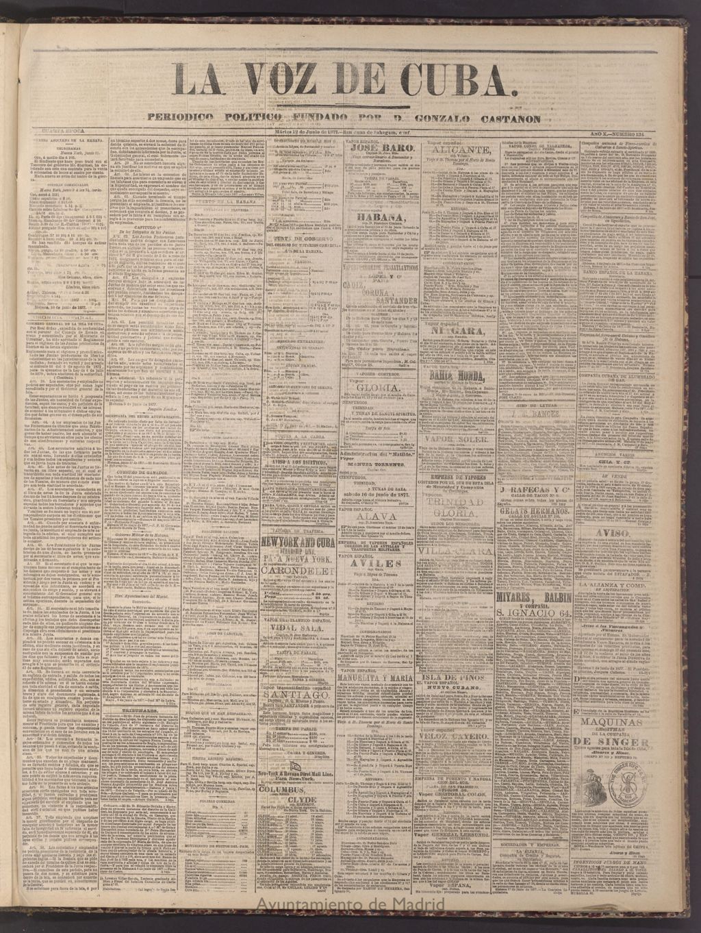 Miniatura de La Voz de Cuba: diario conservador del 12 de junio de 1877