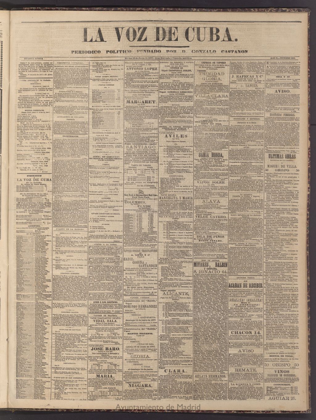 Miniatura de La Voz de Cuba: diario conservador del 19 de junio de 1877
