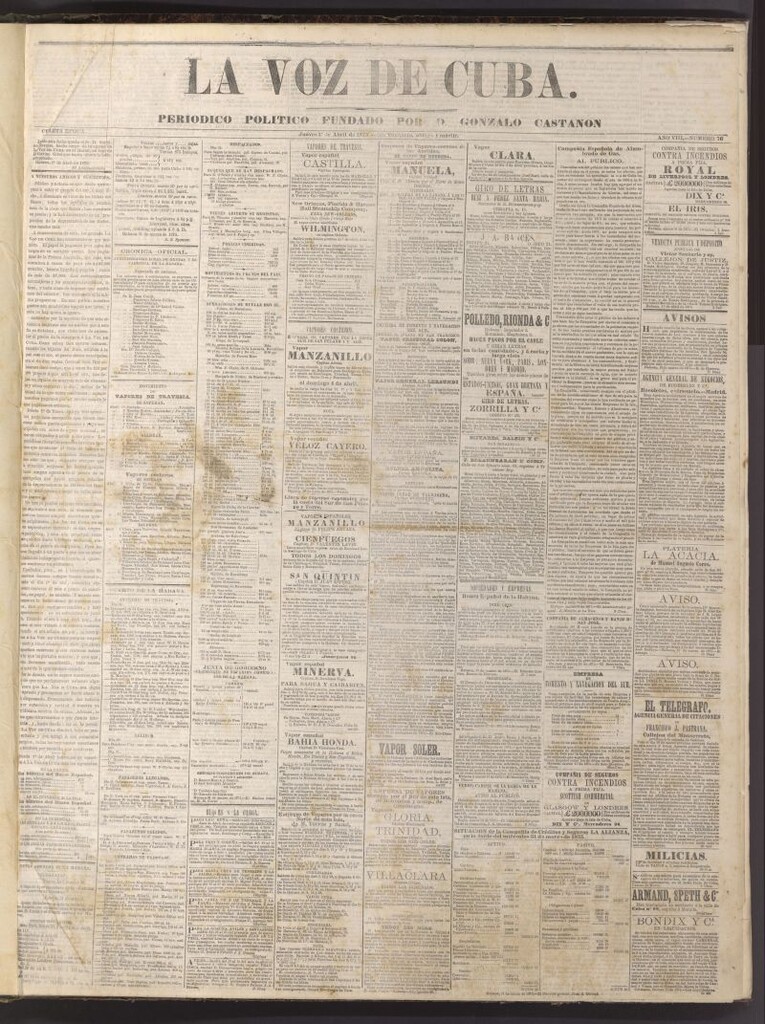 Miniatura de La Voz de Cuba: diario conservador del 1 de abril de 1875