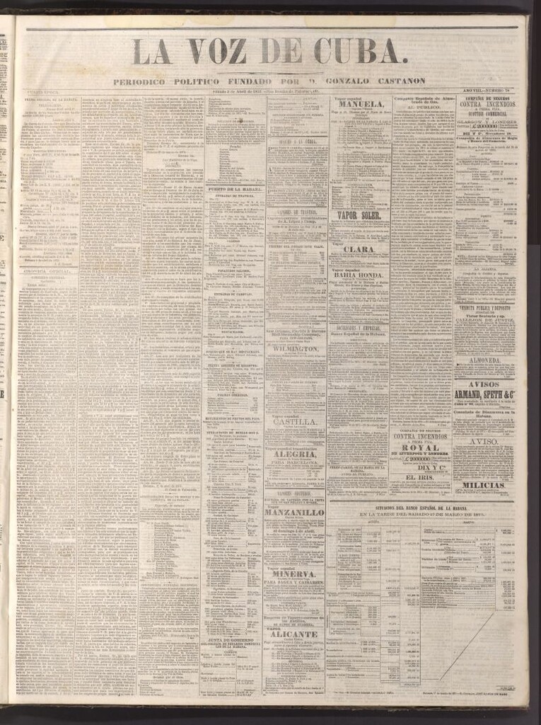 Miniatura de La Voz de Cuba: diario conservador del 3 de abril de 1875