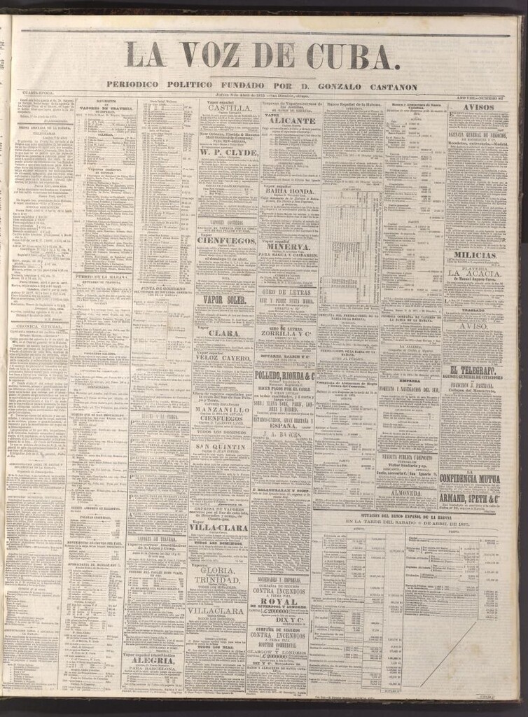 Miniatura de La Voz de Cuba: diario conservador del 8 de abril de 1875