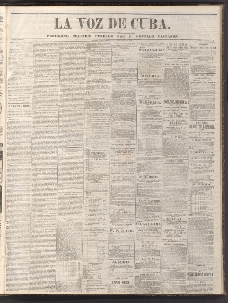 Miniatura de La Voz de Cuba: diario conservador del 14 de abril de 1875