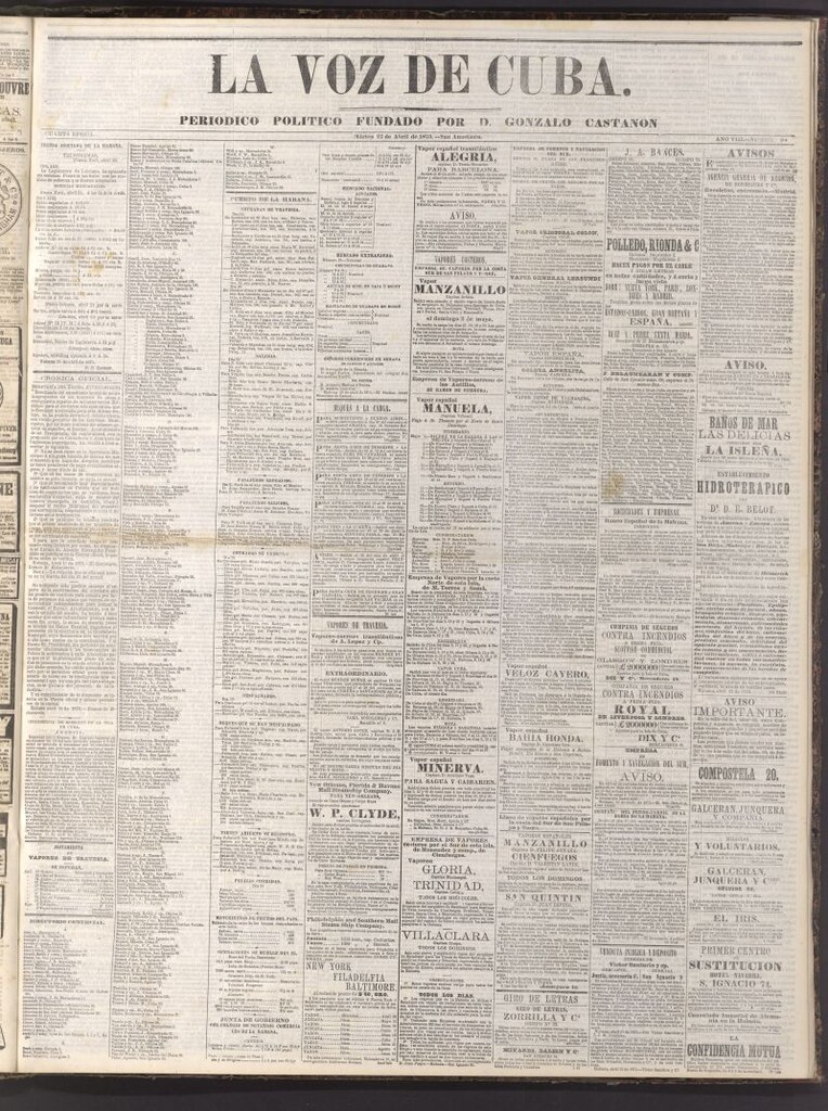 Miniatura de La Voz de Cuba: diario conservador del 27 de abril de 1875