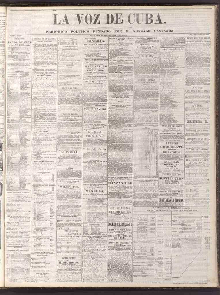 Miniatura de La Voz de Cuba: diario conservador del 29 de abril de 1875