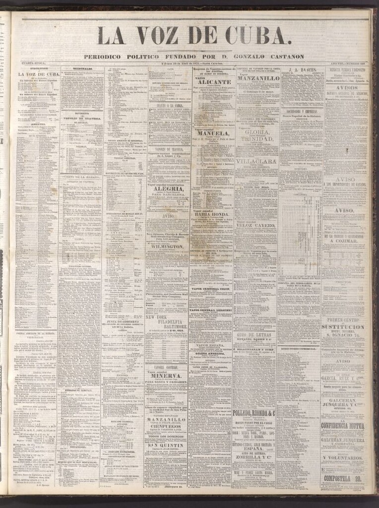 Miniatura de La Voz de Cuba: diario conservador del 30 de abril de 1875