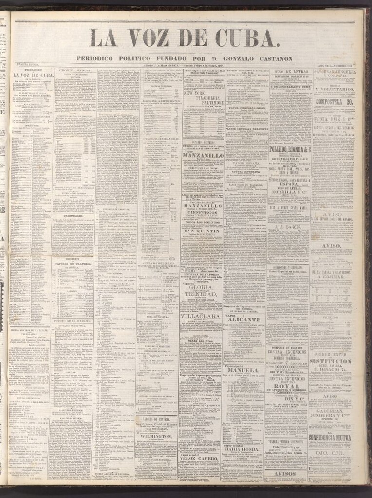 Miniatura de La Voz de Cuba: diario conservador del 1 de mayo de 1875