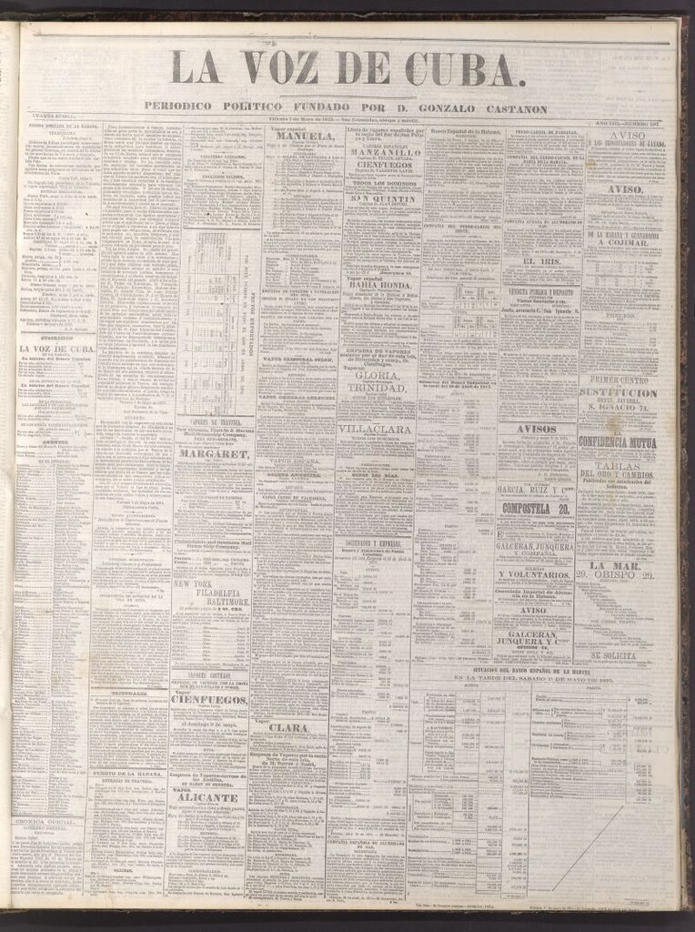 Miniatura de La Voz de Cuba: diario conservador del 7 de mayo de 1875
