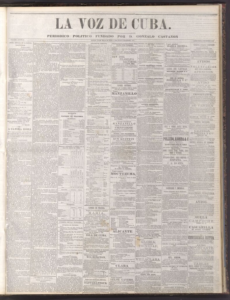 Miniatura de La Voz de Cuba: diario conservador del 13 de mayo de 1875