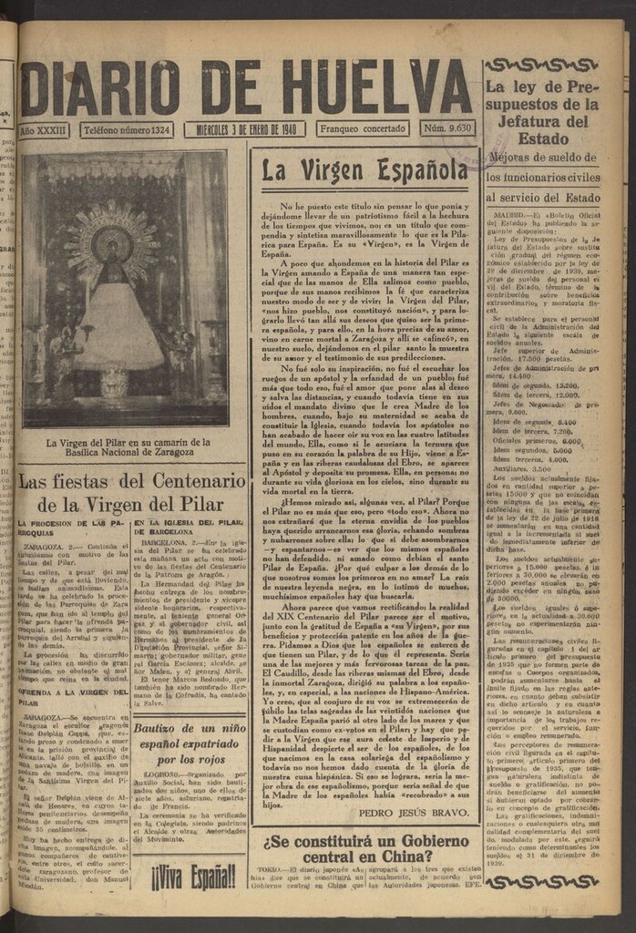 Miniatura de Diario de Huelva : periódico independiente del 3 de enero de 1940