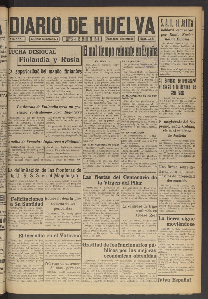 Miniatura de Diario de Huelva : periódico independiente del 4 de enero de 1940