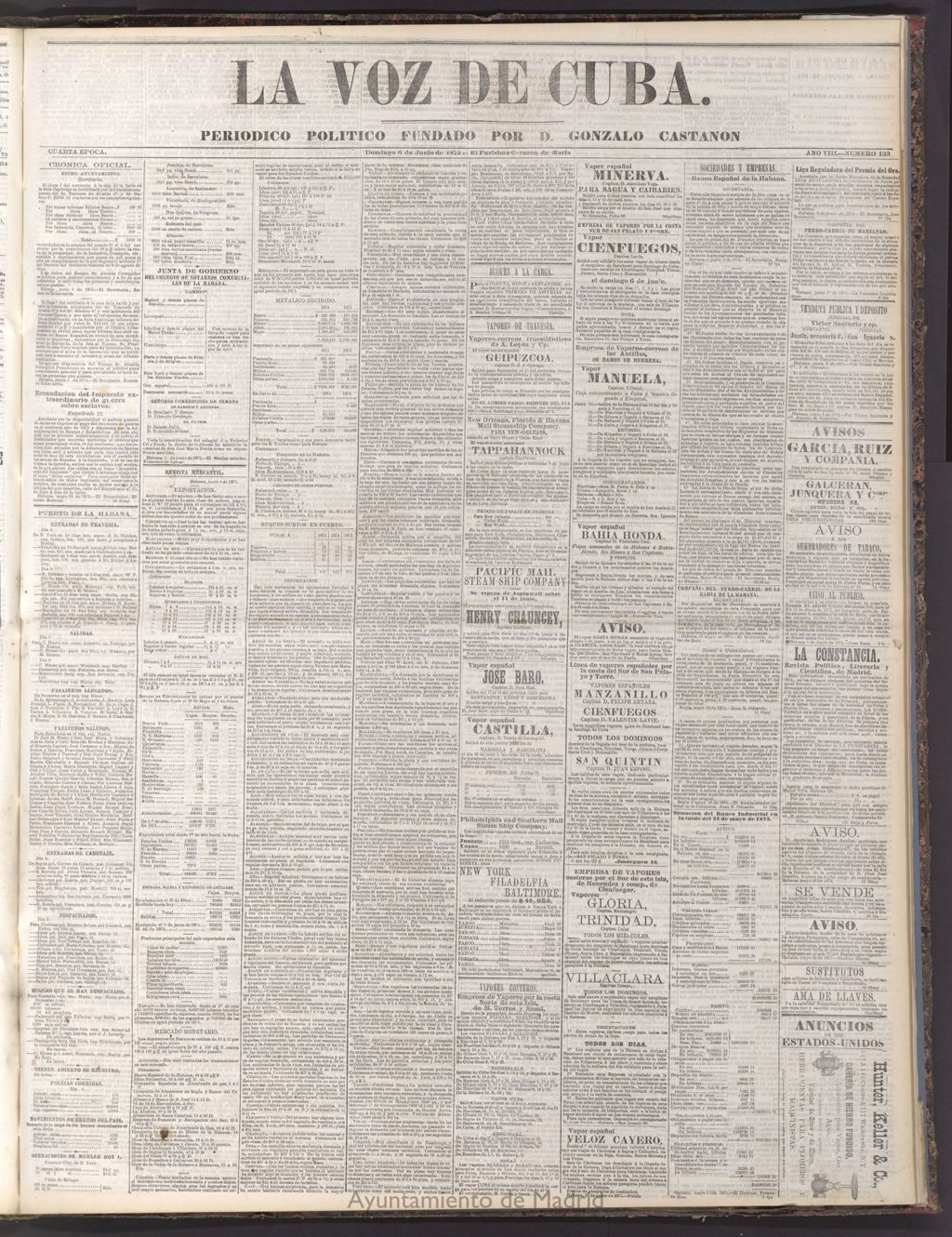 Miniatura de La Voz de Cuba: diario conservador del 6 de junio de 1875
