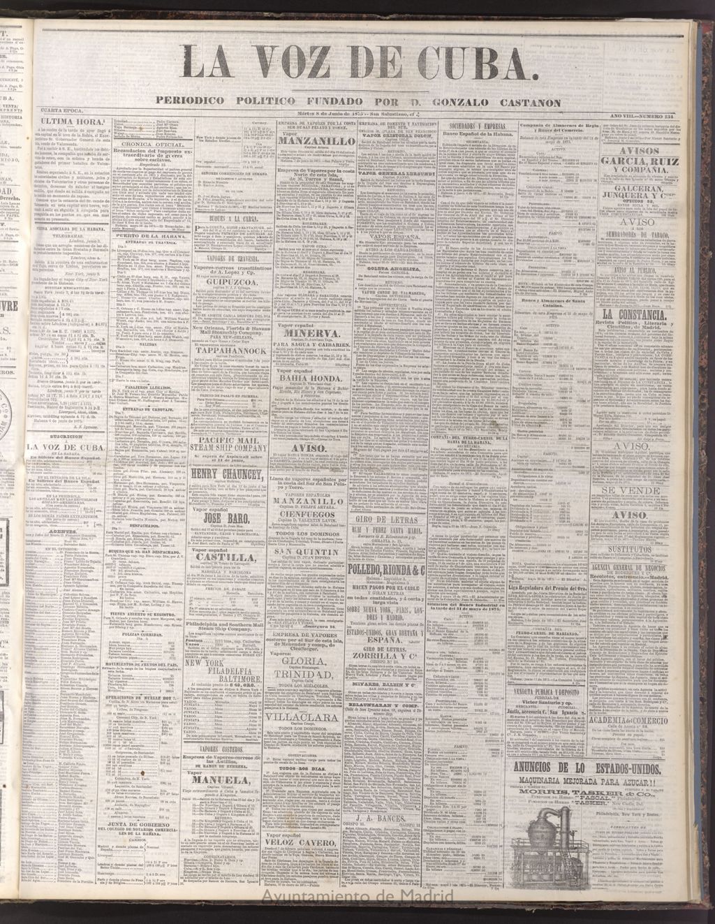 Miniatura de La Voz de Cuba: diario conservador del 8 de junio de 1875