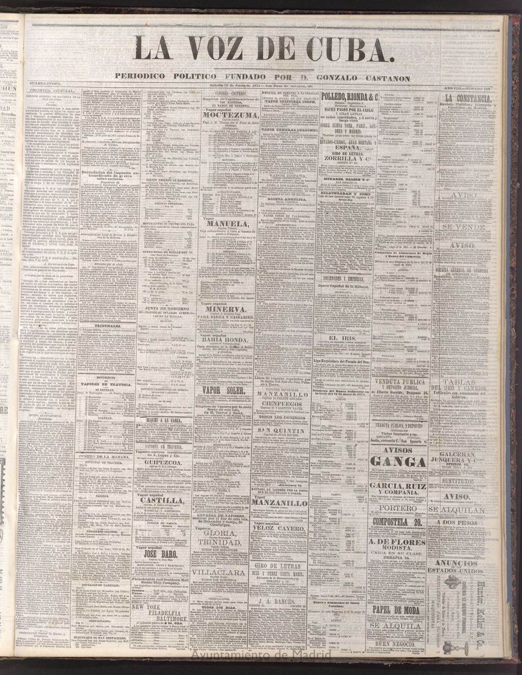 Miniatura de La Voz de Cuba: diario conservador del 12 de junio de 1875