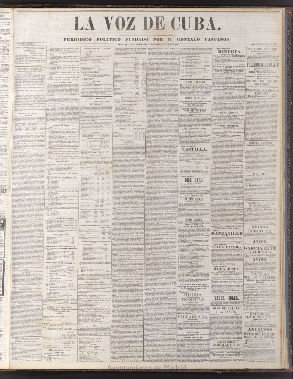 Miniatura de La Voz de Cuba: diario conservador del 13 de junio de 1875