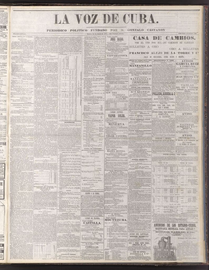 Miniatura de La Voz de Cuba: diario conservador del 22 de junio de 1875