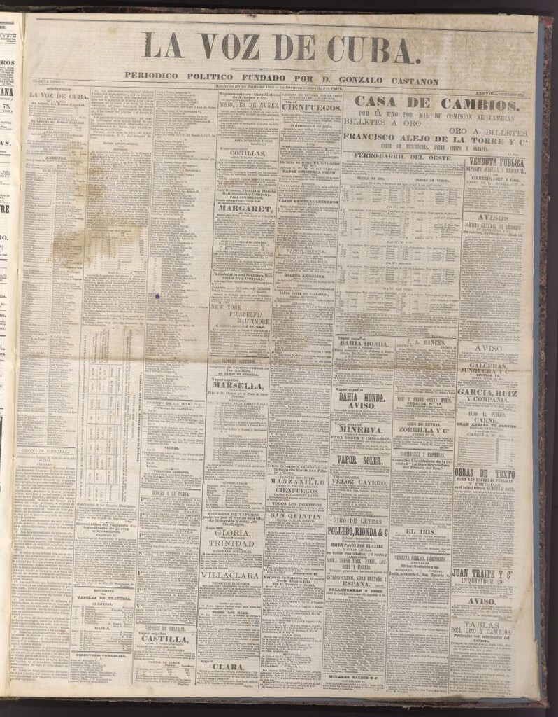 Miniatura de La Voz de Cuba: diario conservador del 30 de junio de 1875