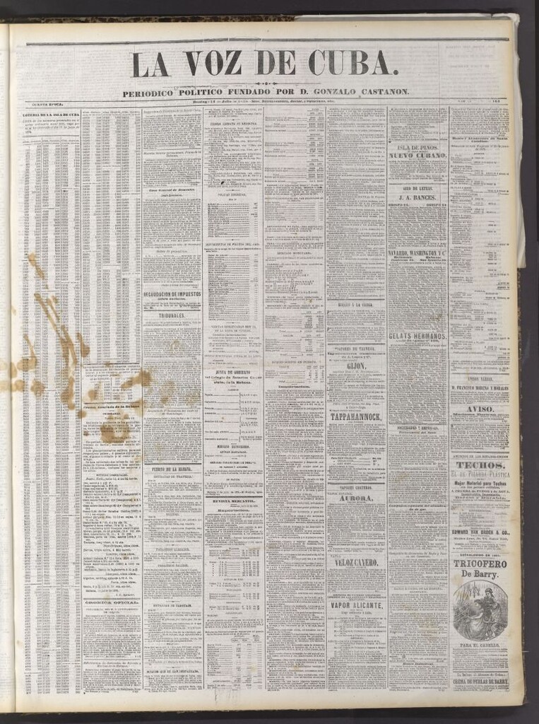 Miniatura de La Voz de Cuba: diario conservador del 14 de julio de 1878