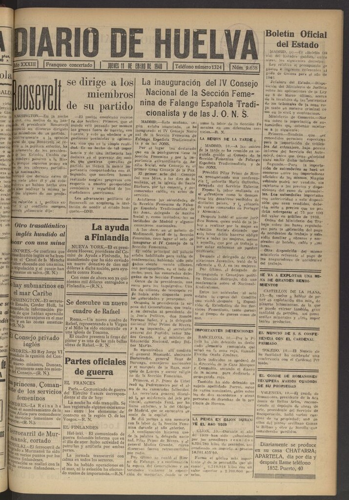 Miniatura de Diario de Huelva : periódico independiente del 11 de enero de 1940