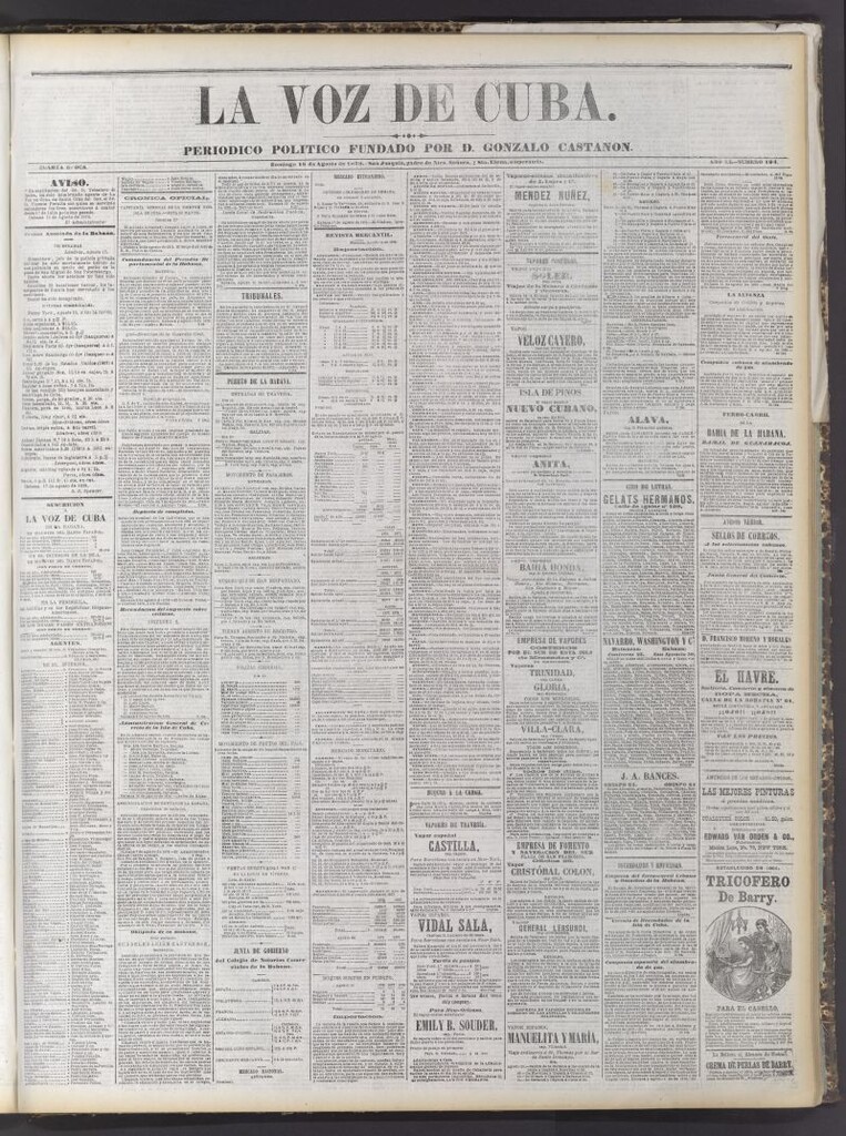 Miniatura de La Voz de Cuba: diario conservador del 18 de agosto de 1878