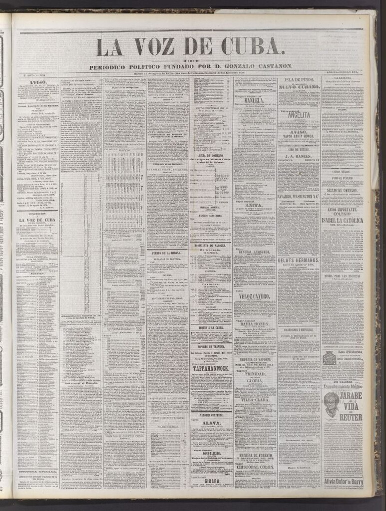 Miniatura de La Voz de Cuba: diario conservador del 27 de agosto de 1878