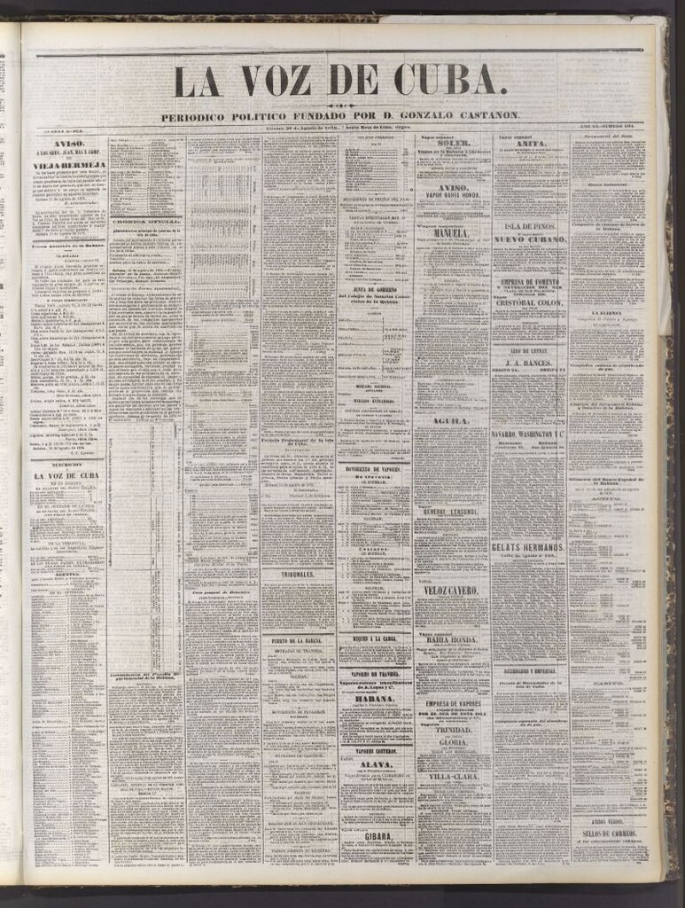 Miniatura de La Voz de Cuba: diario conservador del 30 de agosto de 1878