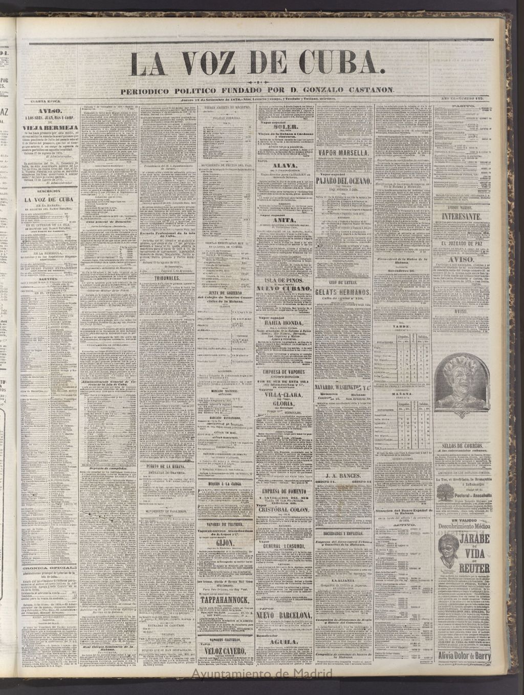 Miniatura de La Voz de Cuba: diario conservador del 12 de septiembre de 1878