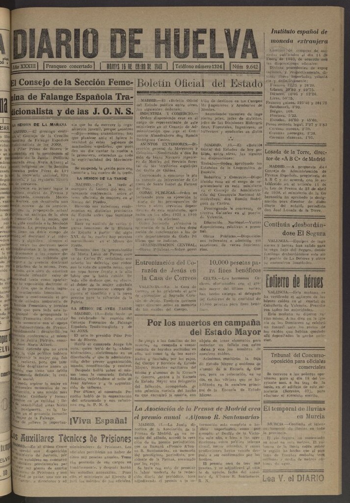 Miniatura de Diario de Huelva : periódico independiente del 16 de enero de 1940
