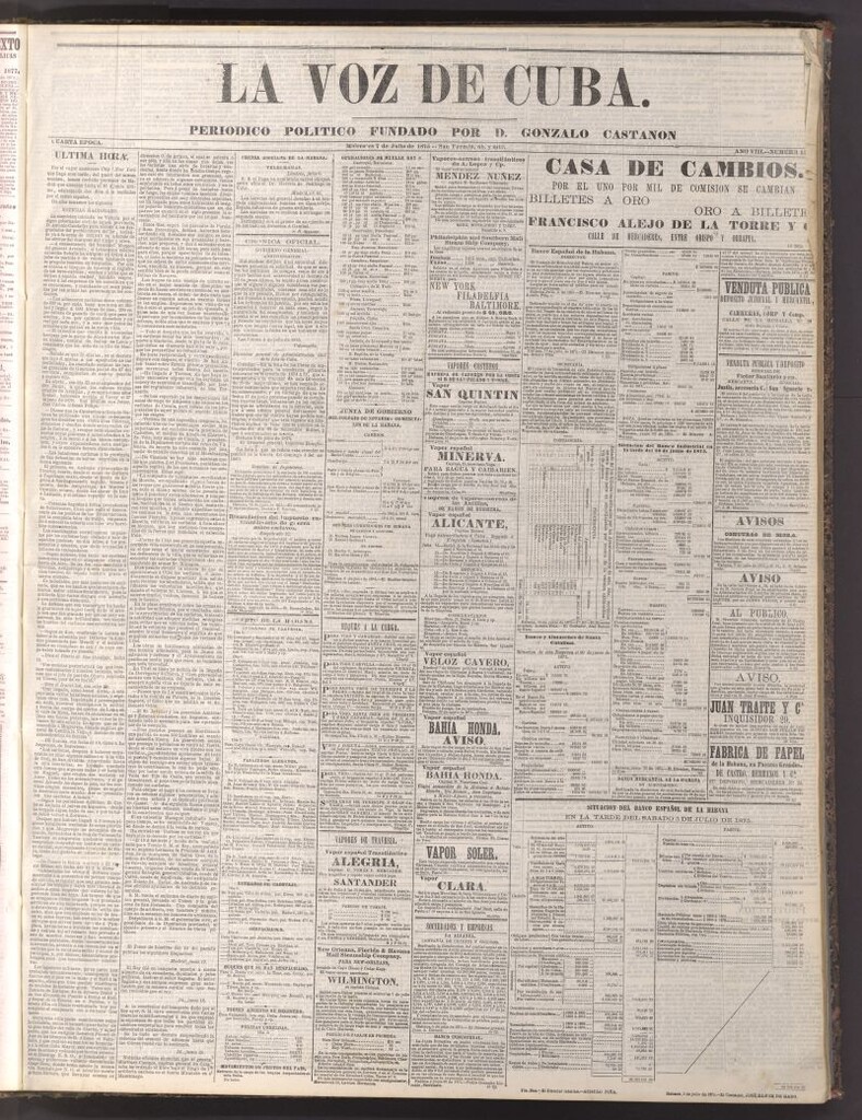 Miniatura de La Voz de Cuba: diario conservador del 7 de julio de 1875