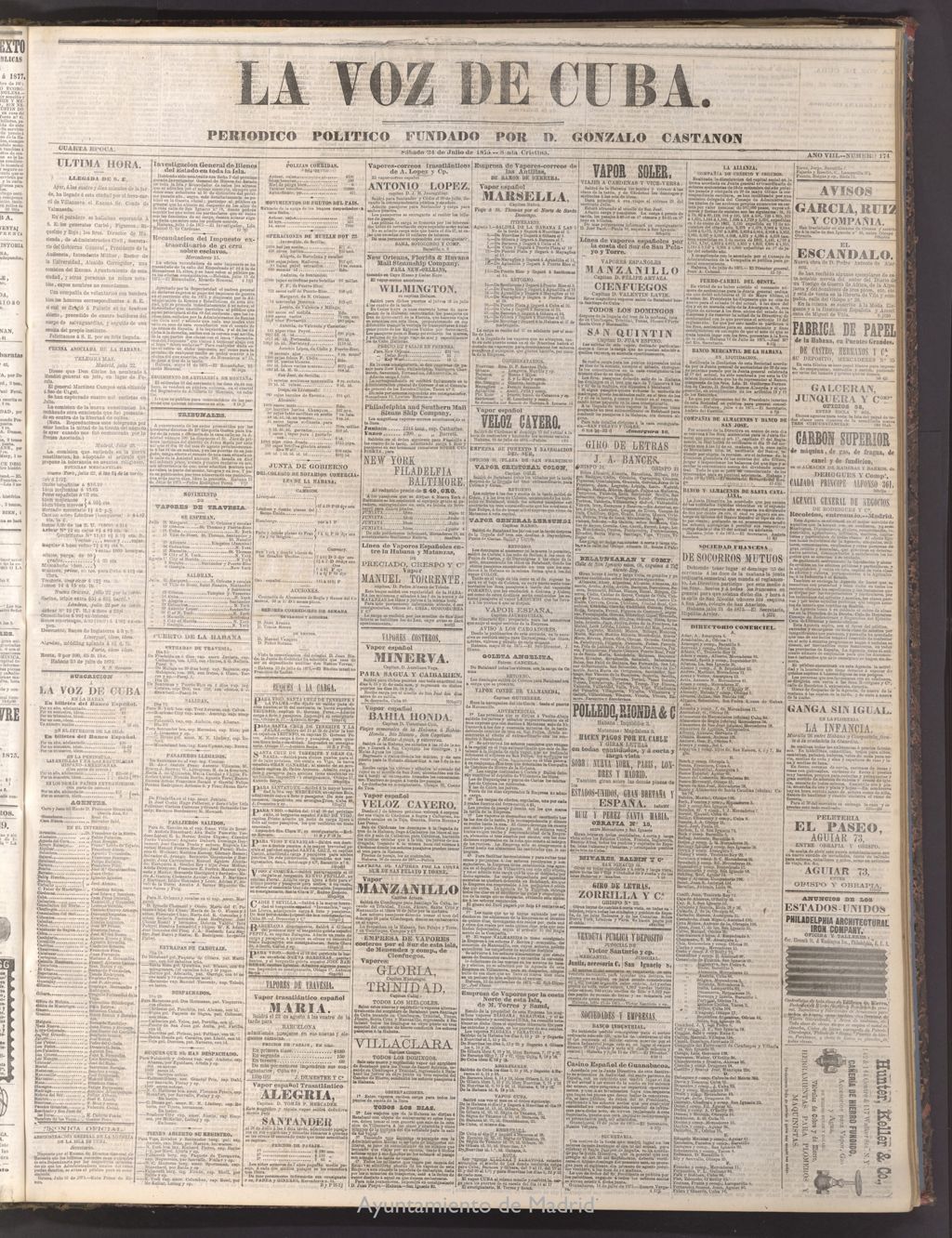 Miniatura de La Voz de Cuba: diario conservador del 24 de julio de 1875