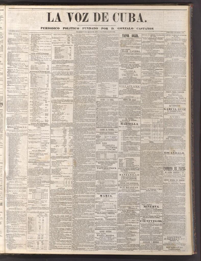 Miniatura de La Voz de Cuba: diario conservador del 1 de agosto de 1875