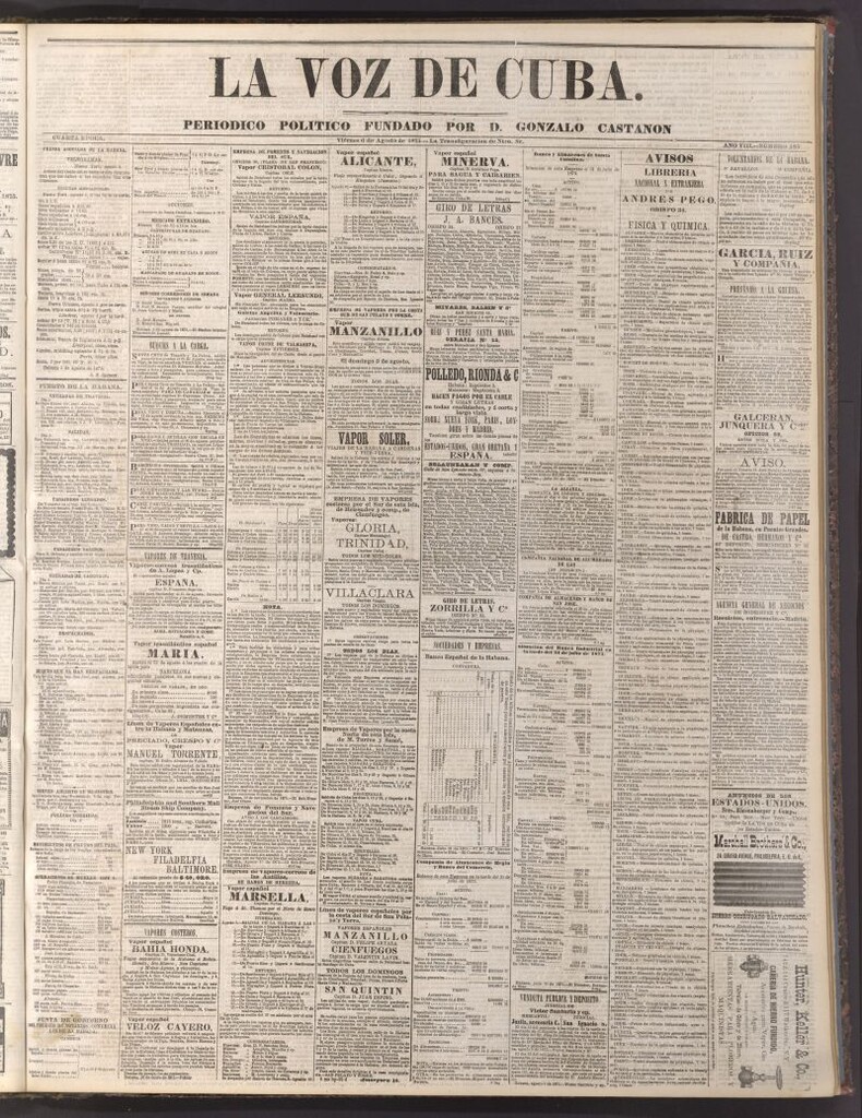 Miniatura de La Voz de Cuba: diario conservador del 6 de agosto de 1875