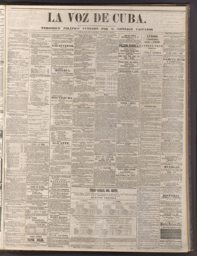 Miniatura de La Voz de Cuba: diario conservador del 13 de agosto de 1875