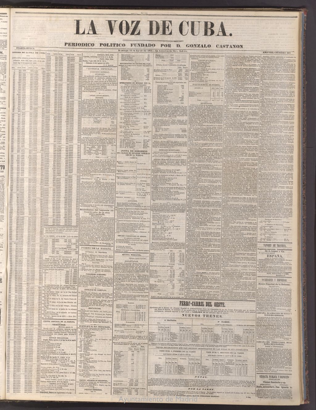 Miniatura de La Voz de Cuba: diario conservador del 15 de agosto de 1875