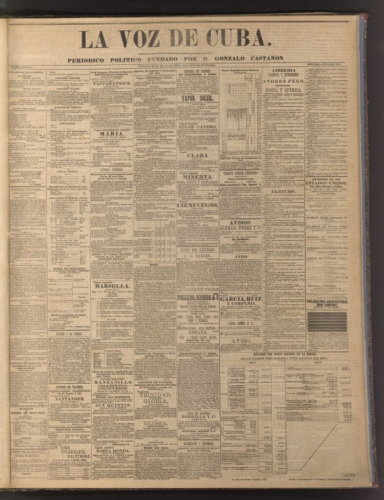 Miniatura de La Voz de Cuba: diario conservador del 25 de agosto de 1875