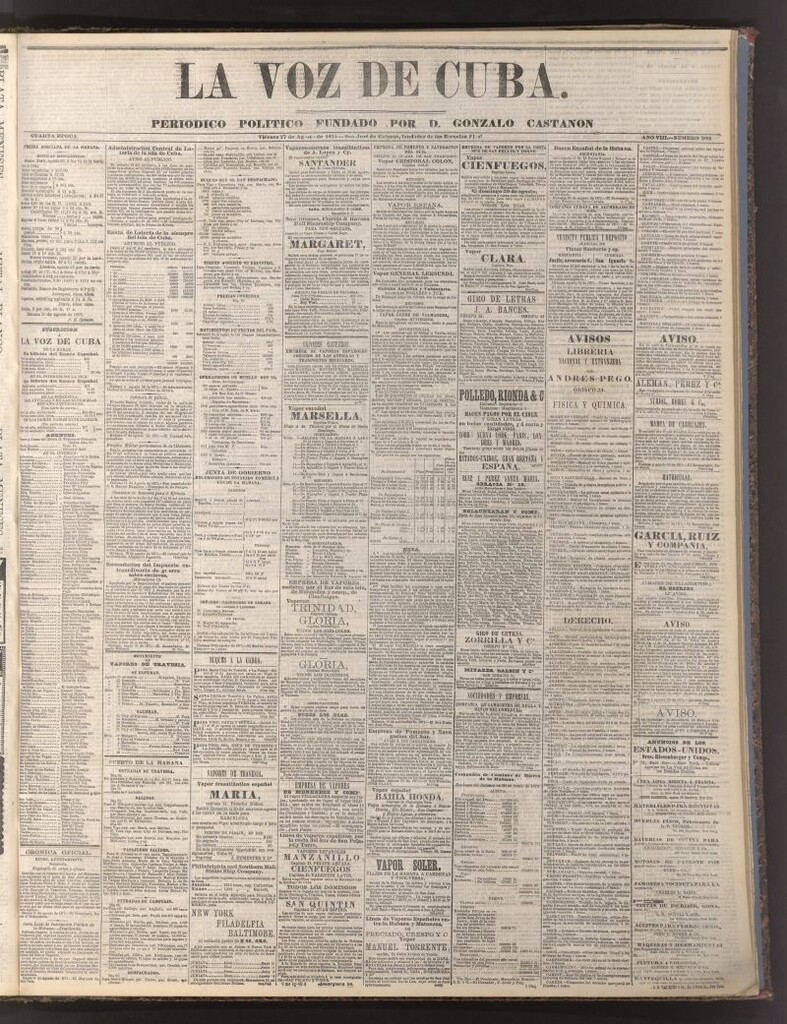 Miniatura de La Voz de Cuba: diario conservador del 27 de agosto de 1875