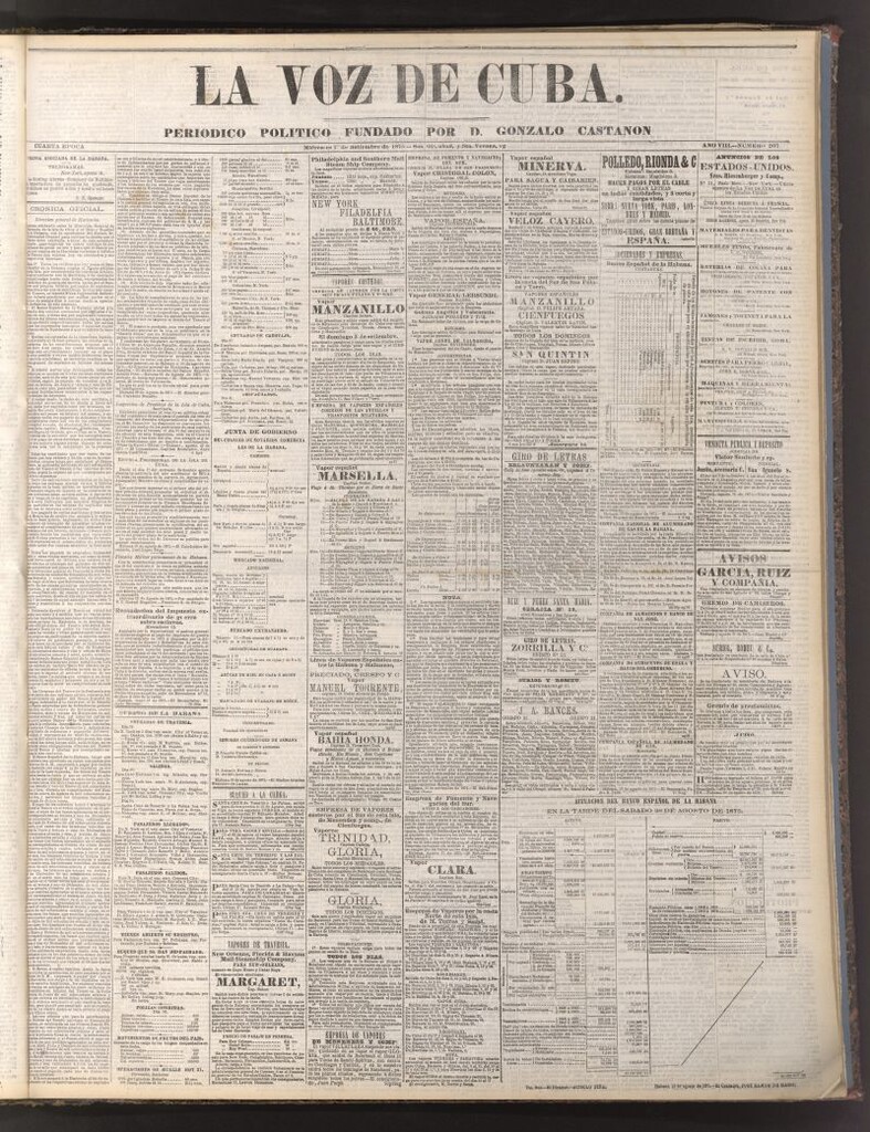 Miniatura de La Voz de Cuba: diario conservador del 1 de septiembre de 1875