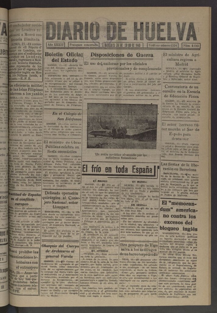 Miniatura de Diario de Huelva : periódico independiente del 24 de enero de 1940