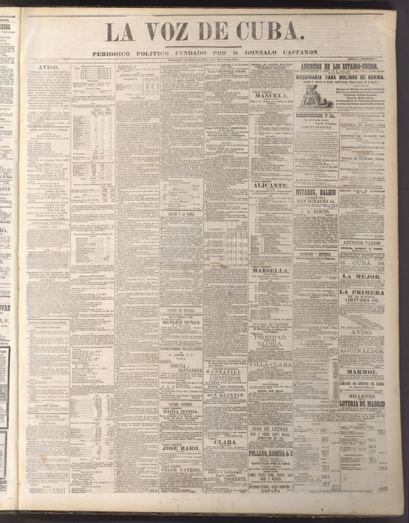 Miniatura de La Voz de Cuba: diario conservador del 2 de enero de 1876