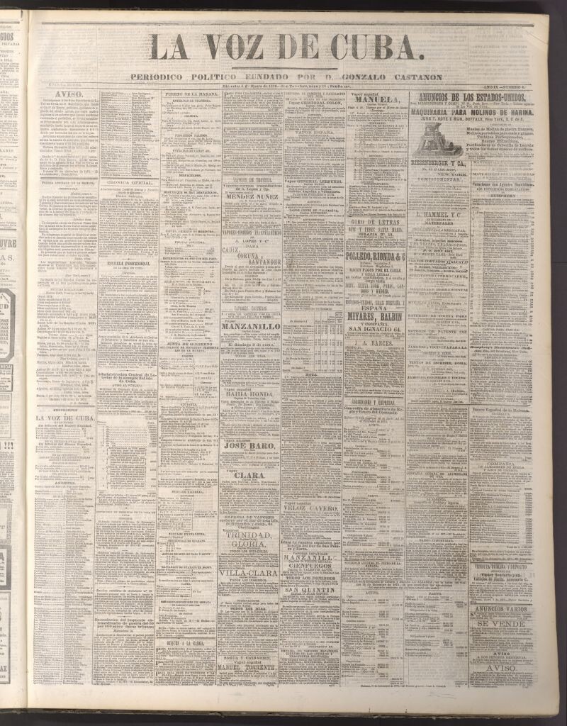 Miniatura de La Voz de Cuba: diario conservador del 5 de enero de 1876