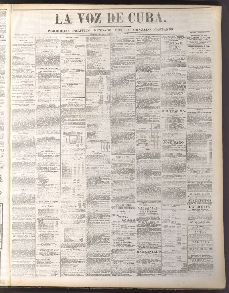 Miniatura de La Voz de Cuba: diario conservador del 9 de enero de 1876