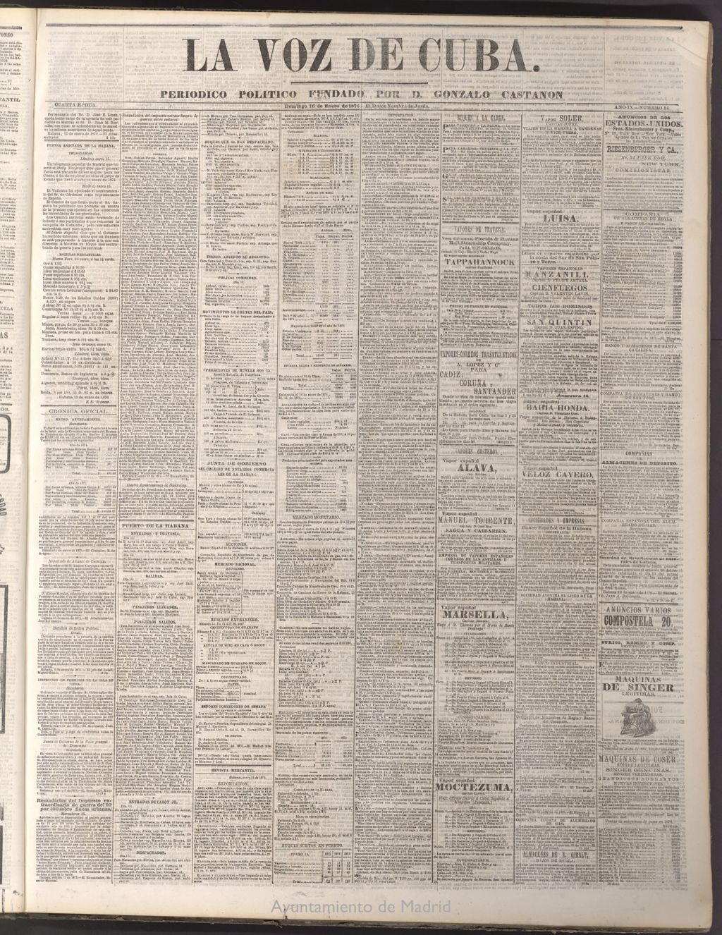 Miniatura de La Voz de Cuba: diario conservador del 16 de enero de 1876