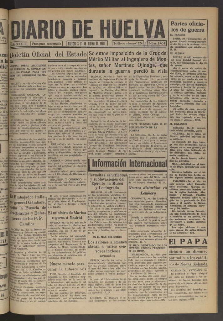 Miniatura de Diario de Huelva : periódico independiente del 31 de enero de 1940