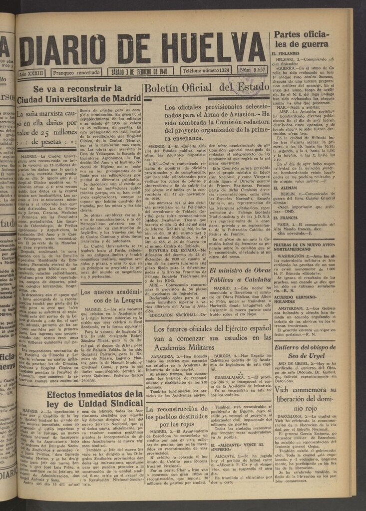 Miniatura de Diario de Huelva : periódico independiente del 3 de febrero de 1940
