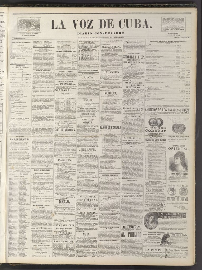 Miniatura de La Voz de Cuba: diario conservador del 3 de enero de 1880