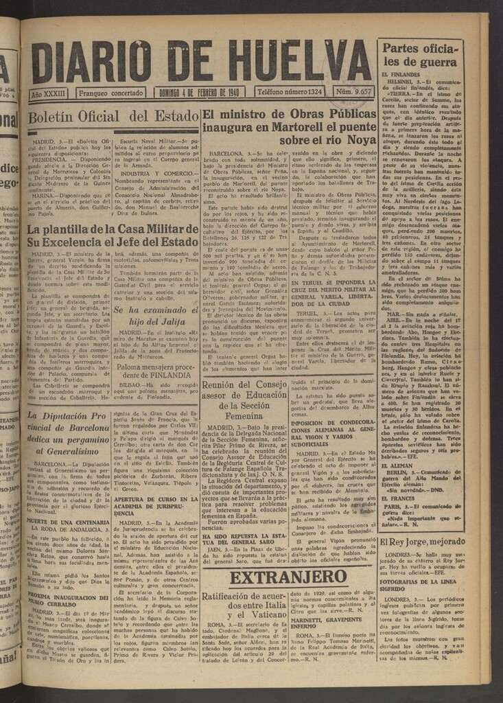 Miniatura de Diario de Huelva : periódico independiente del 4 de febrero de 1940
