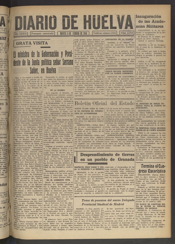 Miniatura de Diario de Huelva : periódico independiente del 6 de febrero de 1940