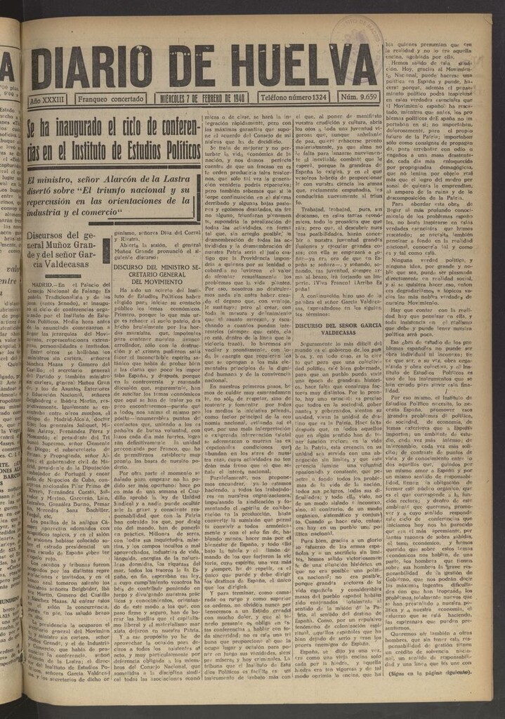 Miniatura de Diario de Huelva : periódico independiente del 7 de febrero de 1940
