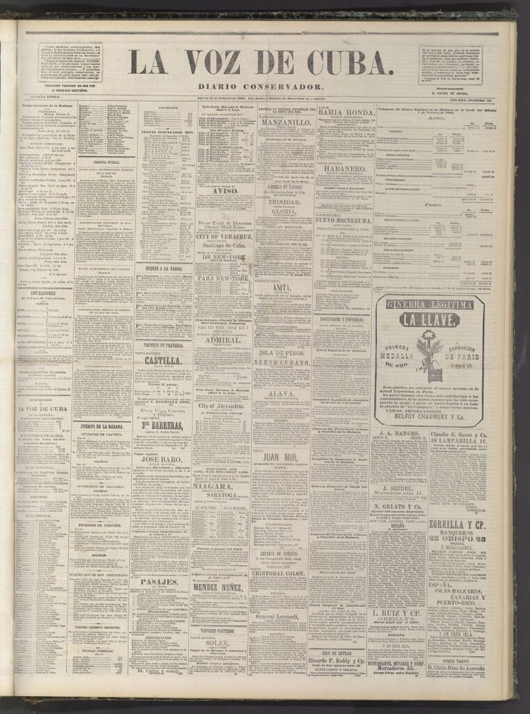 Miniatura de La Voz de Cuba: diario conservador del 12 de febrero de 1880