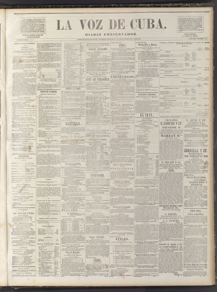 Miniatura de La Voz de Cuba: diario conservador del 20 de febrero de 1880